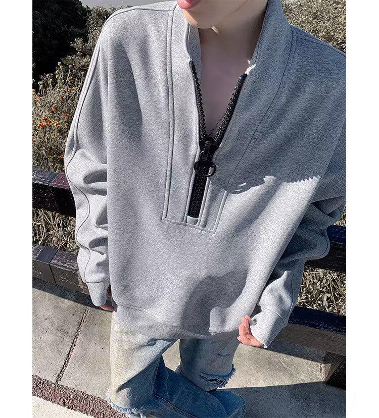 Herren Dekonstruierter Halbreißverschluss Schwerer Hoodie - Herbst/Winter Trend, Lockerer Nischen-Design Freizeitpullover