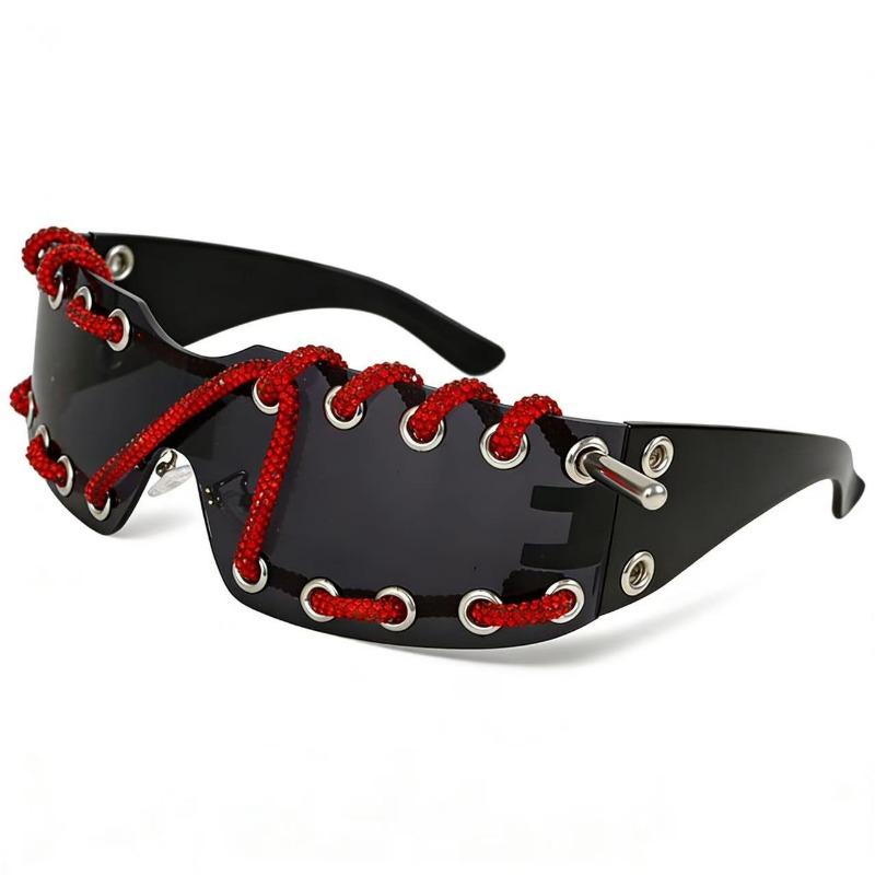 Cyberpunk Y2K Frameless Punk Flash Diamond Sunglasses Metal Ring Rivet Retro Futuristic Party Sunglasses