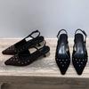 StarKeLa design pointed heels, toe sandals, spring new riveted back strap French shoes