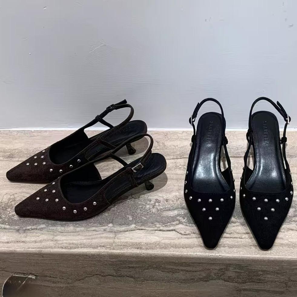 StarKeLa design pointed heels, toe sandals, spring new riveted back strap French shoes