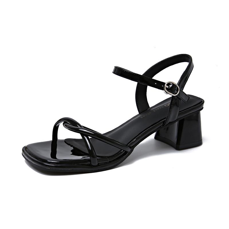 Fashion Simple Block Heel Sandals Women's Summer New Square Toe Thin Strap One Buckle Non-slip Wear-resistant High Heels