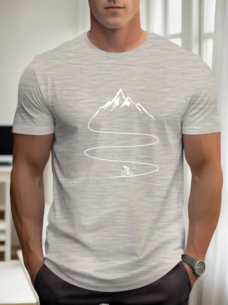 Bicycle Climbing Pattern Printed Polyester T-shirt for Men and Women. Summer Style. New Product. Casual. Simple.