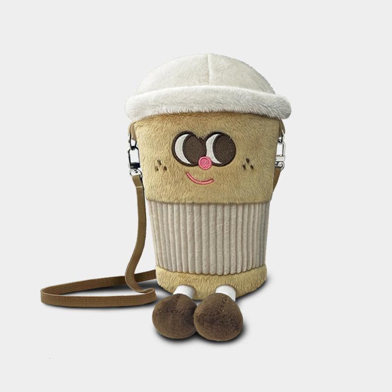 Lovely Coffee Cup Crossbody Bag Plush Toys Cartoon Americano Latte Coffee Zero Wallet Phone Bag For Girl Children Decor