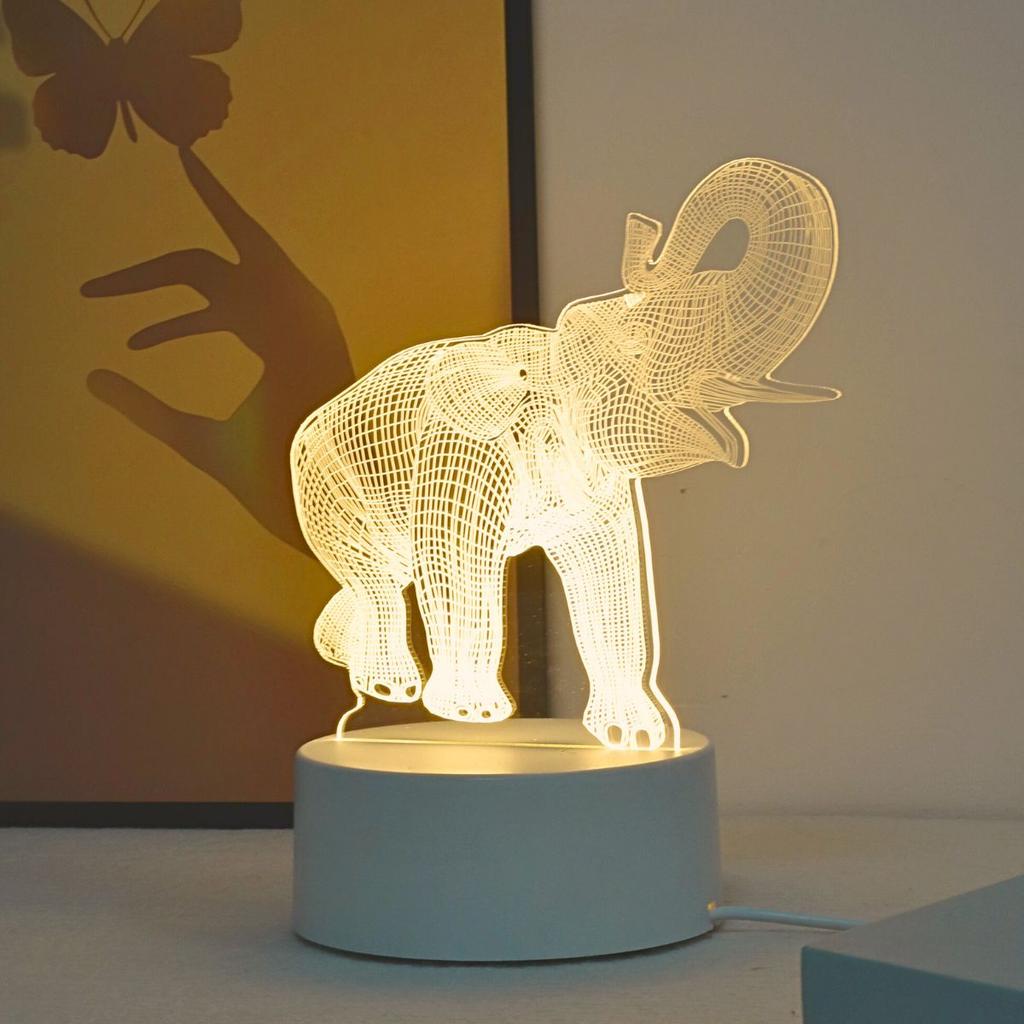 USB powered 3D luminous elephant night light - a creative animal decoration light for homes, living rooms, or birthday gifts.