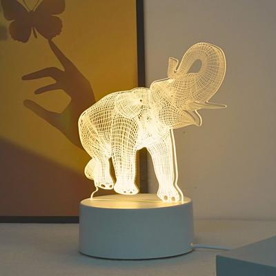 USB Powered 3D Luminous Elephant Night Light - a Creative Animal Decoration Light for Homes, Living Rooms, or Birthday Gifts.