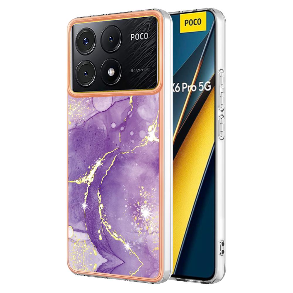 

For Xiaomi Poco X6 Pro 5G/K70E 5G TPU Case with IMD Marble Pattern Electroplated Back Cover Purple 002