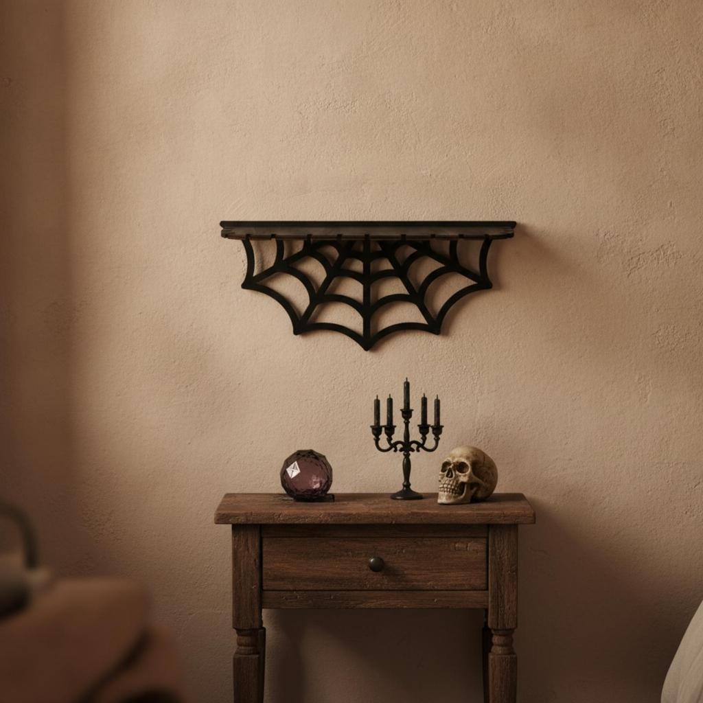 Arachnid Web WallMounted Shelf DarkThemed Gothic Black for Goths, Collectors,