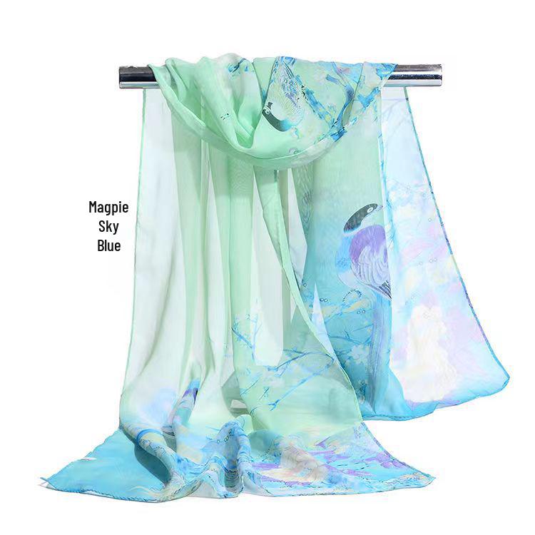 Spring & Summer Silk Chiffon Scarf for Women – Versatile, Fashionable, Sun-Protective, Printed Headscarf