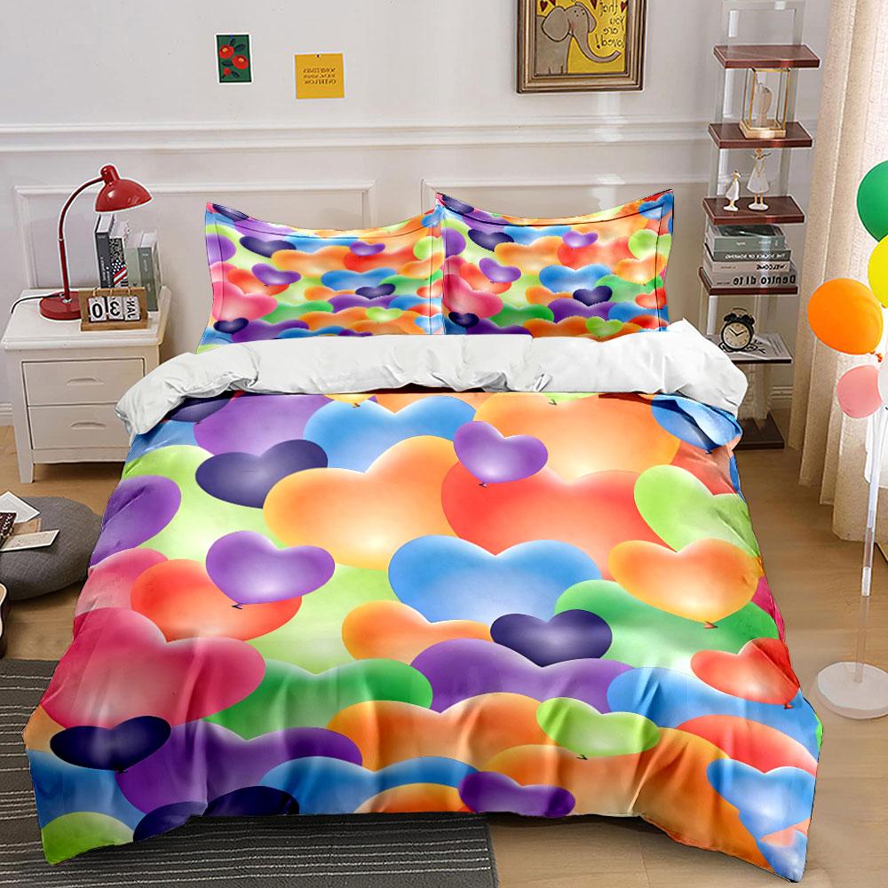 Colorful Heart Decor Set Soft Comfortable Duvet Cover Bedding Set Included 1*Duvet Cover & 2*Pillowcases, Gift