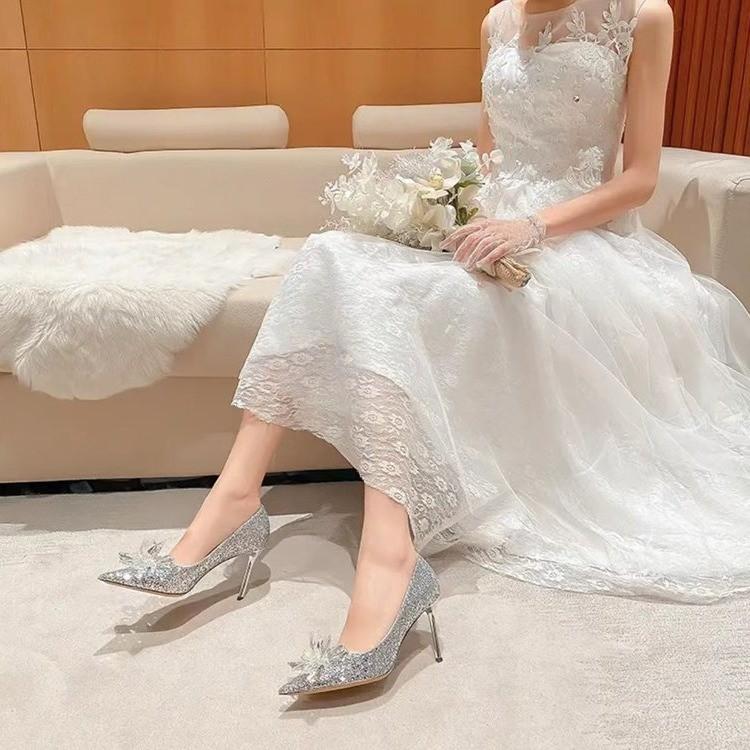 Pointed high heels women's new French gold crystal bridal wedding shoes stiletto bridesmaid shoes wedding shoes
