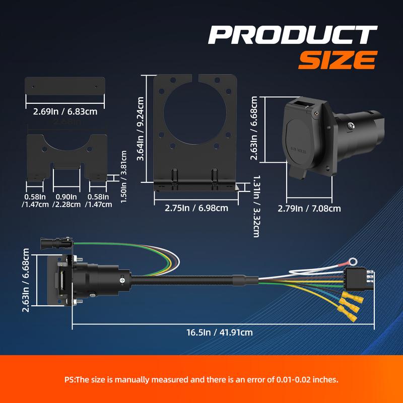 4 Way To 7 Way RV Blade & 4 Way Flat Trailer Wiring Adapter Dual Output Connector Kit with Mounting Bracket for Truck RV Trailer