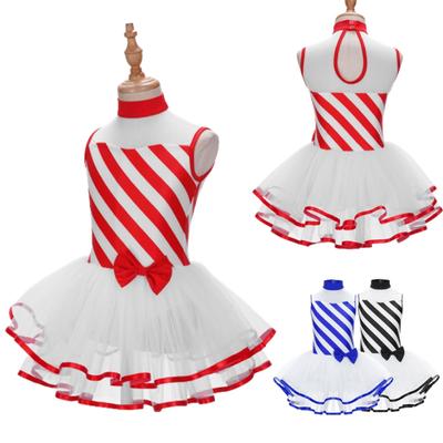 Crianças meninas natal listrado sem mangas dança tutu vestido feriado palco desempenho traje