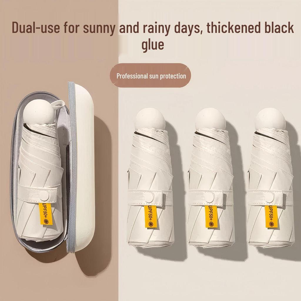 Compact Six-Fold Mini Black Umbrella with Sun Protection
