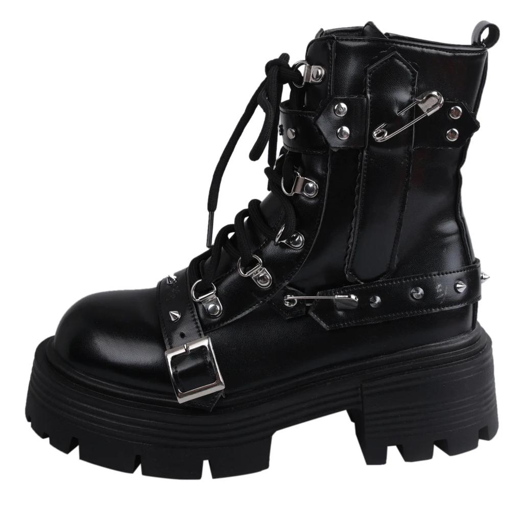 New Women's Shoes Rivet Chain Design Short Boots Gothic Shoes Women Street Fashion Lady Rock Boots Metal Decor Punk Women Shoes