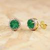 Green Round Lab Crown Emerald Stud Earrings for Women, Gold Earrings for Her, Gemstone Earrings, Minimalist Earrings, Round Stud Earrings
