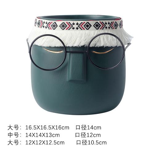 Creative Abstract Black Frame Glasses Head Ceramic Flower Pot Vase Succulents Cactus Potted Garden Decor Human Face Flower Pot