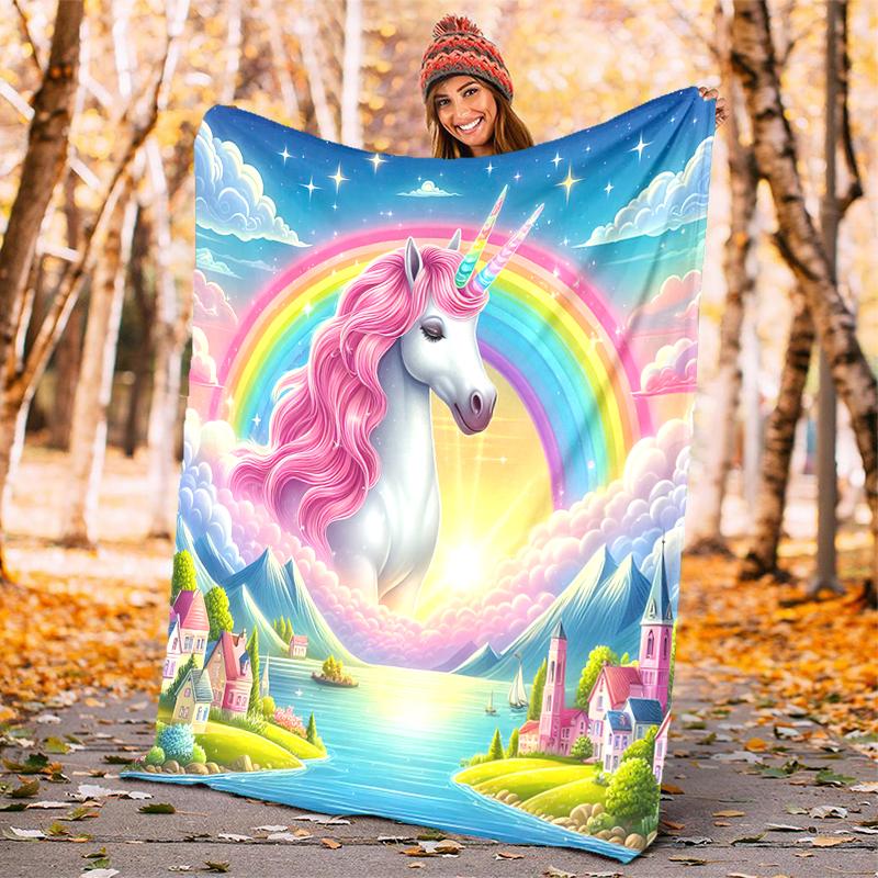 1PC Dreamy Rainbow Unicorn blanket, al season lightweigh Poster blanket home office outdoor nap multifunc Poster blanketional blanket
