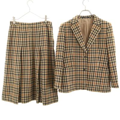 Wool Blend Check Skirt Suit Setup 11AB3 Beige Women Used