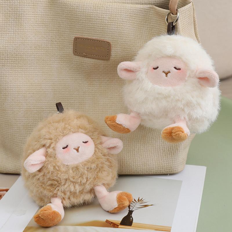 Cute Sleepy Sheep Plush Keychain Fluffy Mini Lamb Doll Bag Pendant Soft Stuffed Animal Keyring Women Backpack Accessories Gift