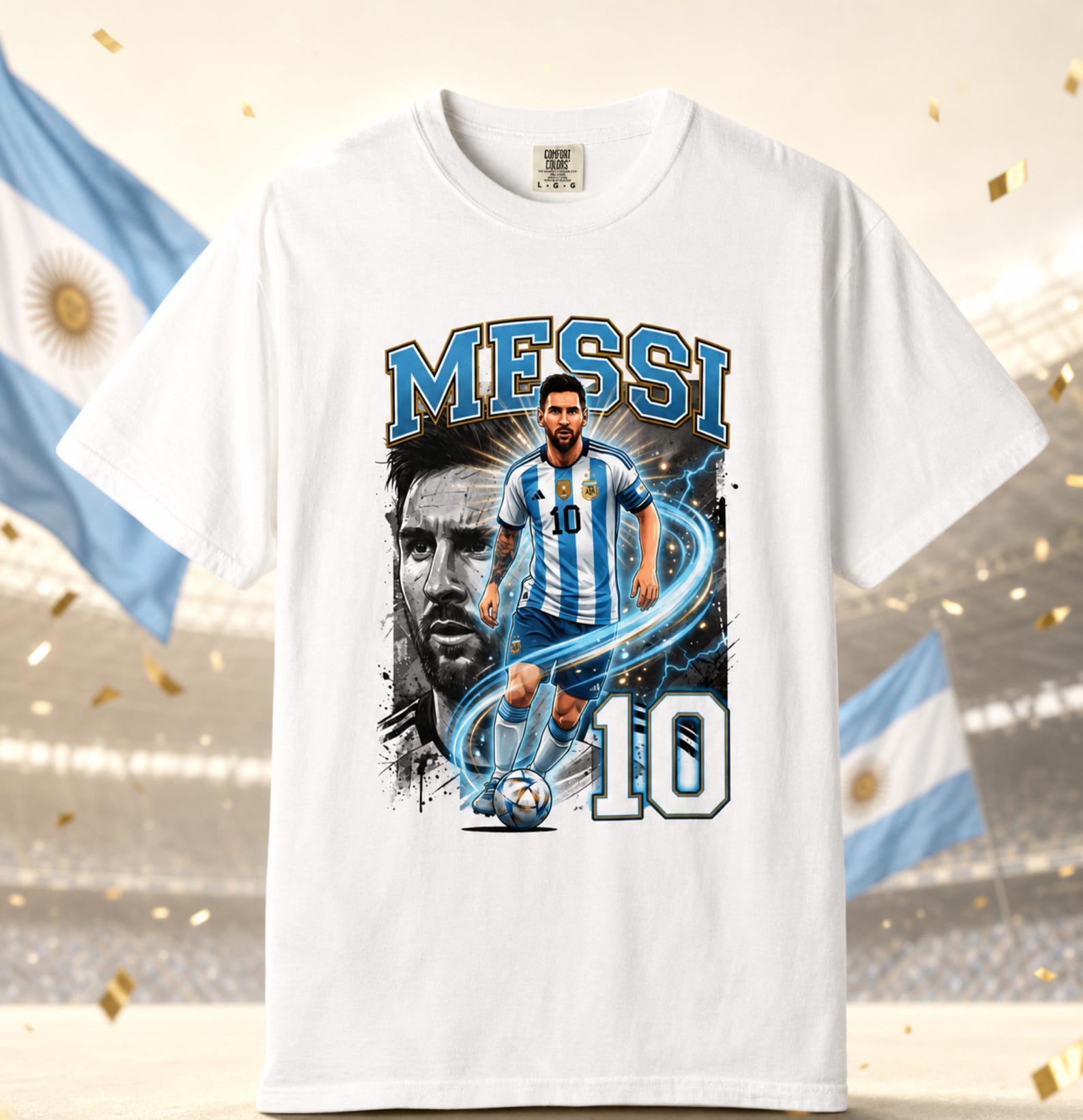 Messi 10 Soccer Player T-shirt, Argentina Soccer T-Shirt, La Albiceleste Football Fan Shirt, Match Day Soccer Shirt, World Cup Fan Gift XL