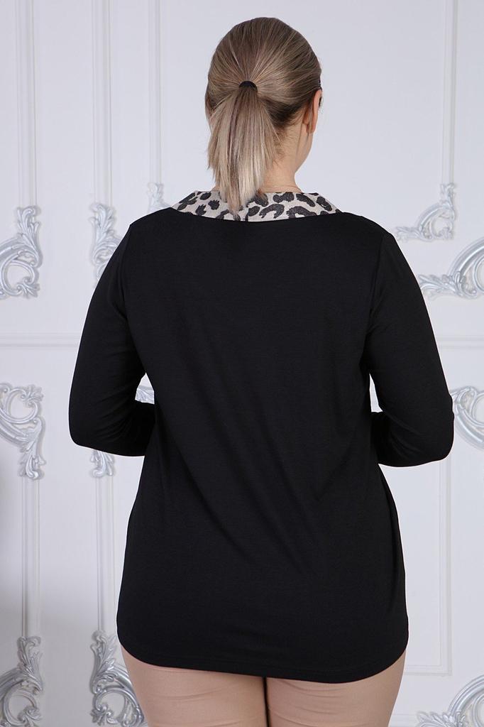 Damen Übergröße Bluse Schwarz Glitzer Detaillierte Langarmbluse G051 1U