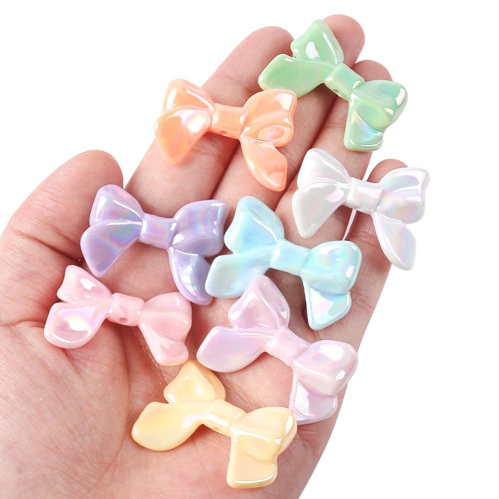 Acrylic Ab Plated Color Imitation Bow, Solid Color Beads, Straight Hole Loose Beads Diy Jewelry, Necklace, Hairpin, Beaded Material