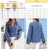 Plus Size Women's V-Neck Denim Jacket with Button Detail - Casual Washed Blue Style