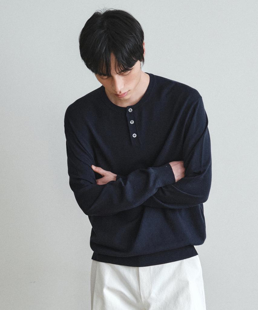 Wednesday Oasis Washable Minimal Henley Neck Knit_Navy(Wc26Kn21)