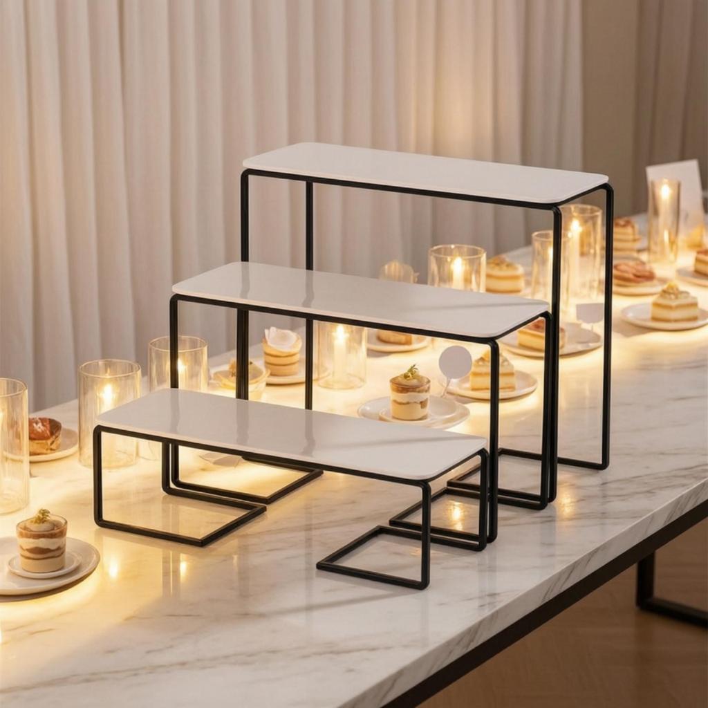 3 Pieces Rectangular Dessert Display Stand Easy to Clean Buffet Risers Sleek