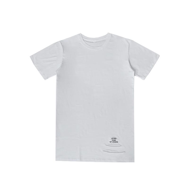 Women's 2025 Fashionable Pure Cotton White Ripped Short Sleeve Tee - Versatile, Loose-Fit, Mid-Length, Age-Defying Top