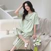 Cotton and silk pajamas women's summer thin round neck short-sleeved cropped pants Korean version Modal soft loose loungewear suit