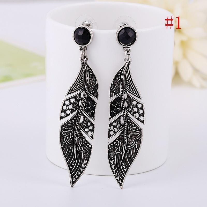 Женские элегантные богемные винтажные серьги с перьями в летнем стиле, серьги с черным листом, кулон 1