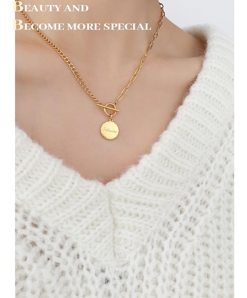 18K Gold-Plated Hip Hop OT Buckle Round Pendant Clavicle Necklace P101