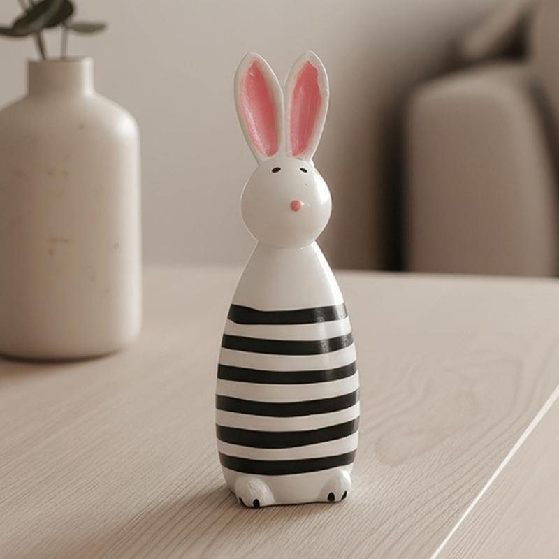 Wooden Bunnies Figurine Easter Rabbit Statue Indoor Easter Decoration Modern Art Spring Home Decors,Bunnies Sculpture