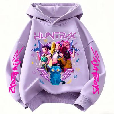 2026 KPop Demon Hunter Cartoon Girls Boy Hooded Sweatshirt Warm Children's Korean Wave Fashion Casual Tops Casual Girls Clothing