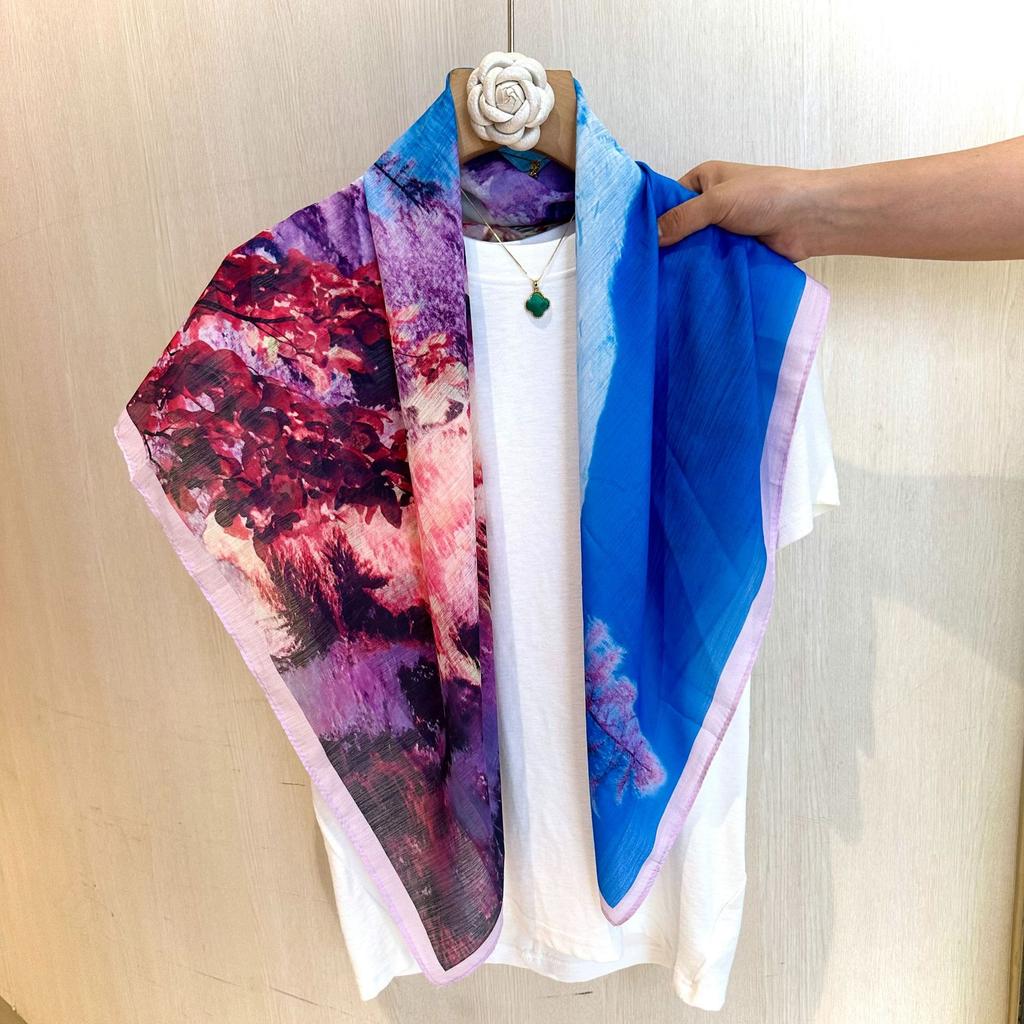 New Chinese Style 90cm Square Scarf Women S Versatile Doli Yarn Scarf For Head And Shoulder