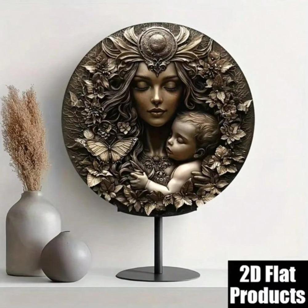 Vintage Floral Mother Child Wall Art Metal Poster Home Decor