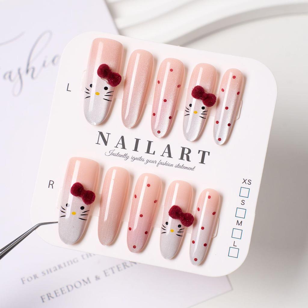 Super Flash Style: High-Class Aura Cat Eye Handmade Nail Tips for Young Ladies