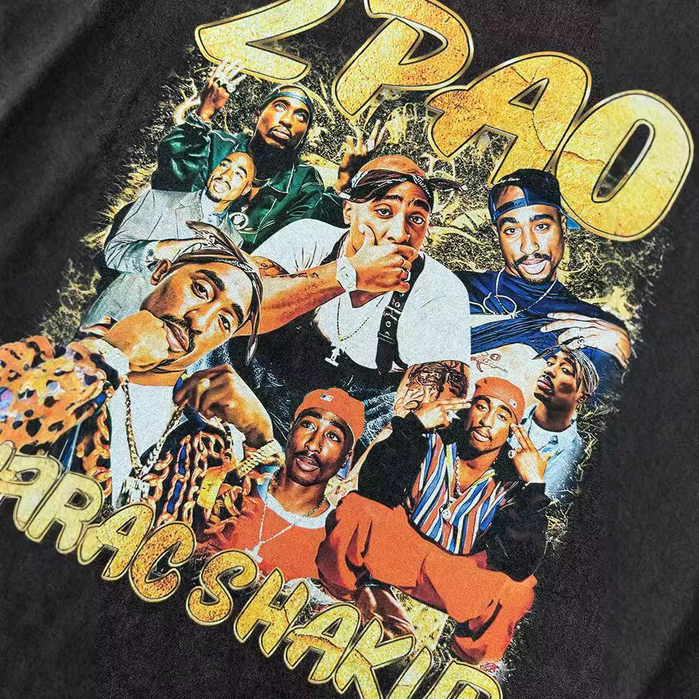 230G fabric cotton T European size cross-border American Tupac heavy retro hip-hop printed short-sleeved T-shirt