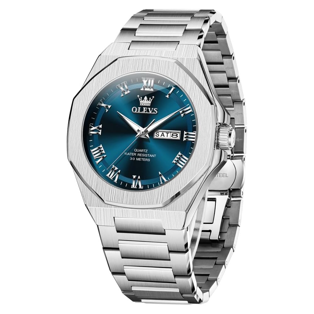 OLEVS Men s Square Business Watch Blue Waterproof Luminous Quartz Date Timepiece