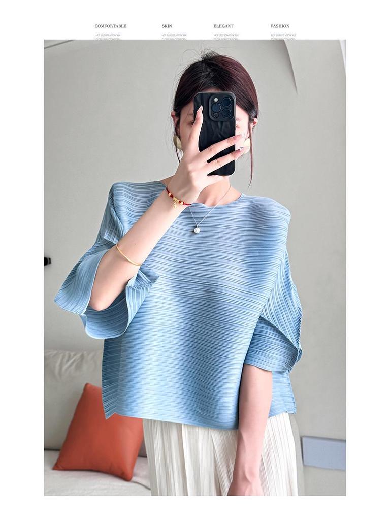 Romantic French Pleated Bell Sleeve Top - Women's Summer High-End Fashion T-shirt