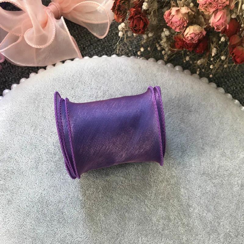 35Meters Wavy Organza Ribbon Silky DIY Hair Bow Making Material Accessories Wide Colorful Gradient Satin Lace Wave Hemming Tape