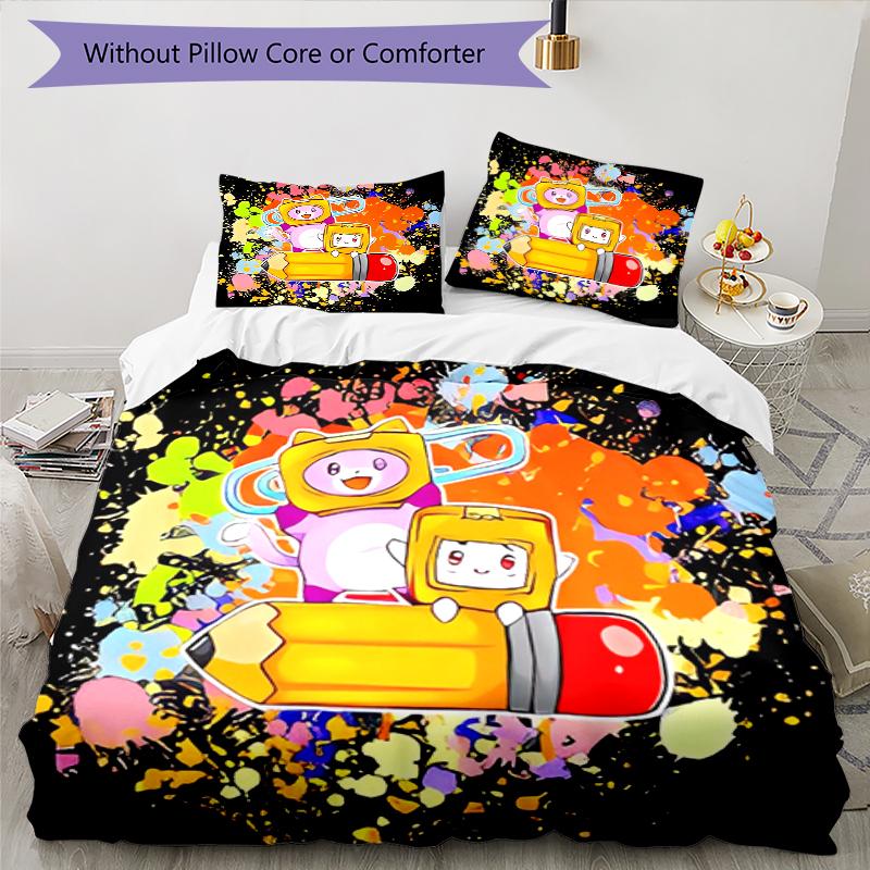3pcs Lankybox Foxy and Rocky3 Pattern Bedding Set Duvet Cover Set Includes Duvet Cover &pillowcases, Perfect All Season Bedroom Decoration & Gift