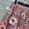 French Retro Embroidered Sunflower Lace High-Waisted Midi Skirt