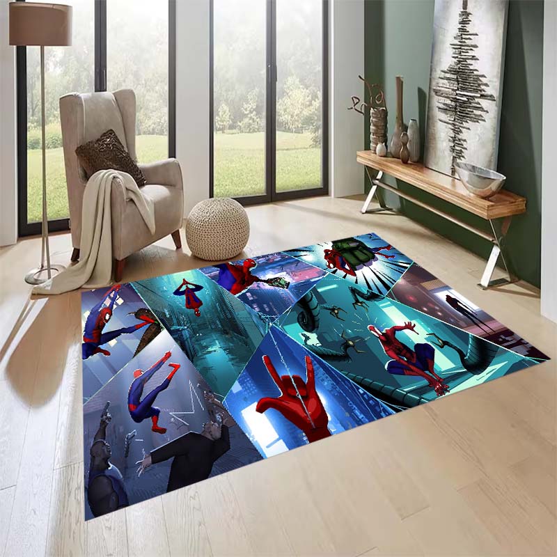 New custom-designed, cool Spider-Man rugs are available for your entryway, bathroom, and bedroom – featuring a spiderweb pattern