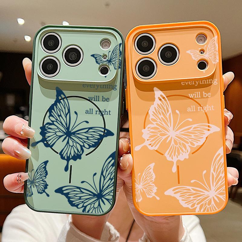 Butterfly Bowknots Pattern Case For iPhone 17 Pro Max Funda iPhone 16 15 14 13 Pro Max Magnetic For Magsafe Hybrid Slim Matte Cover