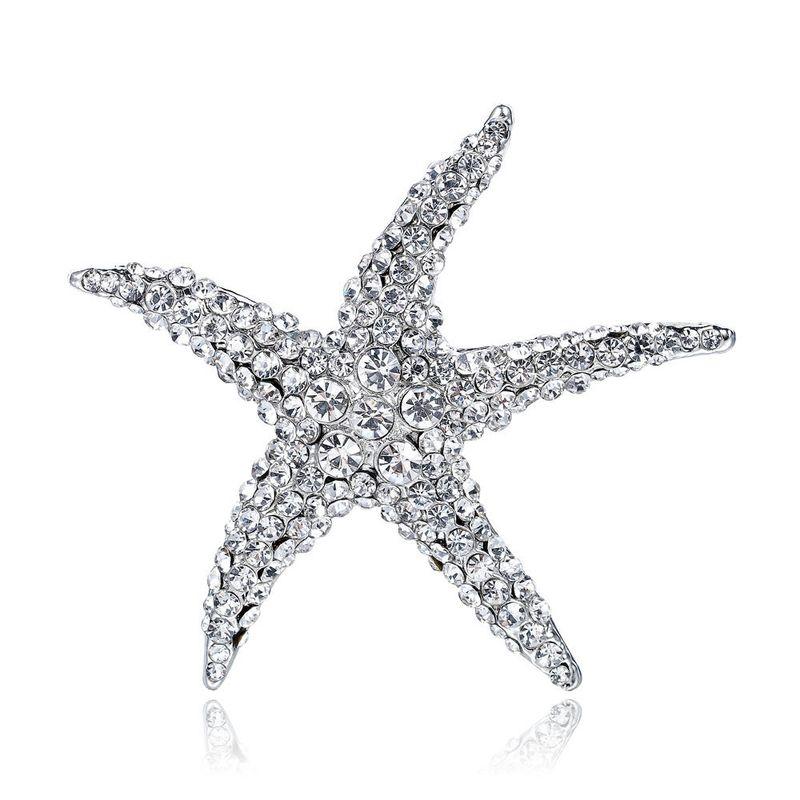 

European and American Couple Alloy Marine Life Starfish Full Diamond Brooch Clasp Collar Pin Women s Scarf Buckle All-Match Corsage Clothing White K Ac015-A