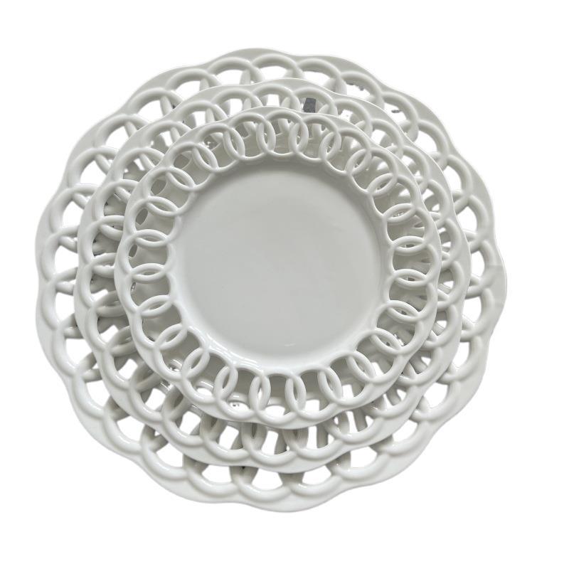 Ceramic Hollowed Out Western Dining Plate Serving Plate Restaurant Appetizers Tableware Fruit Cake Dim Sum Plates Tableware