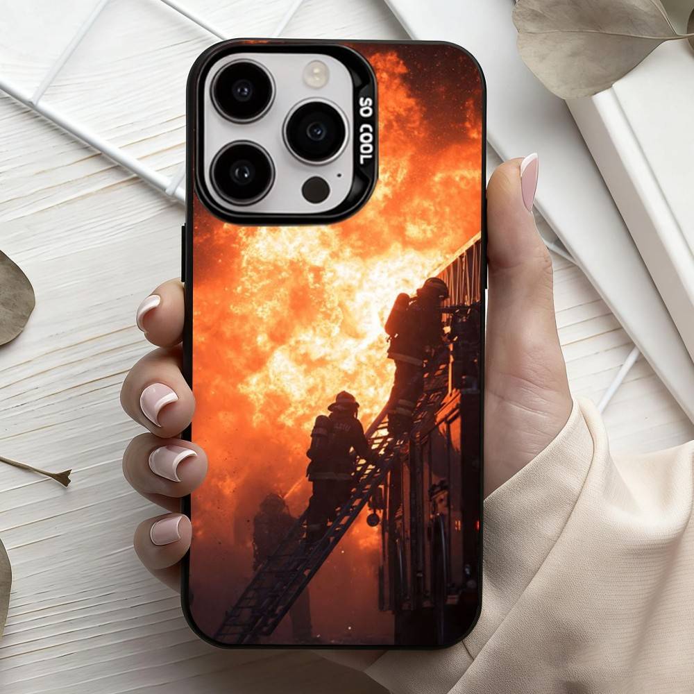 Fire Disaster Firefighter Phone Case For iPhone17,16,15,14,13,12,11 Plus,Pro Max Black Candy Silver Plated Cover