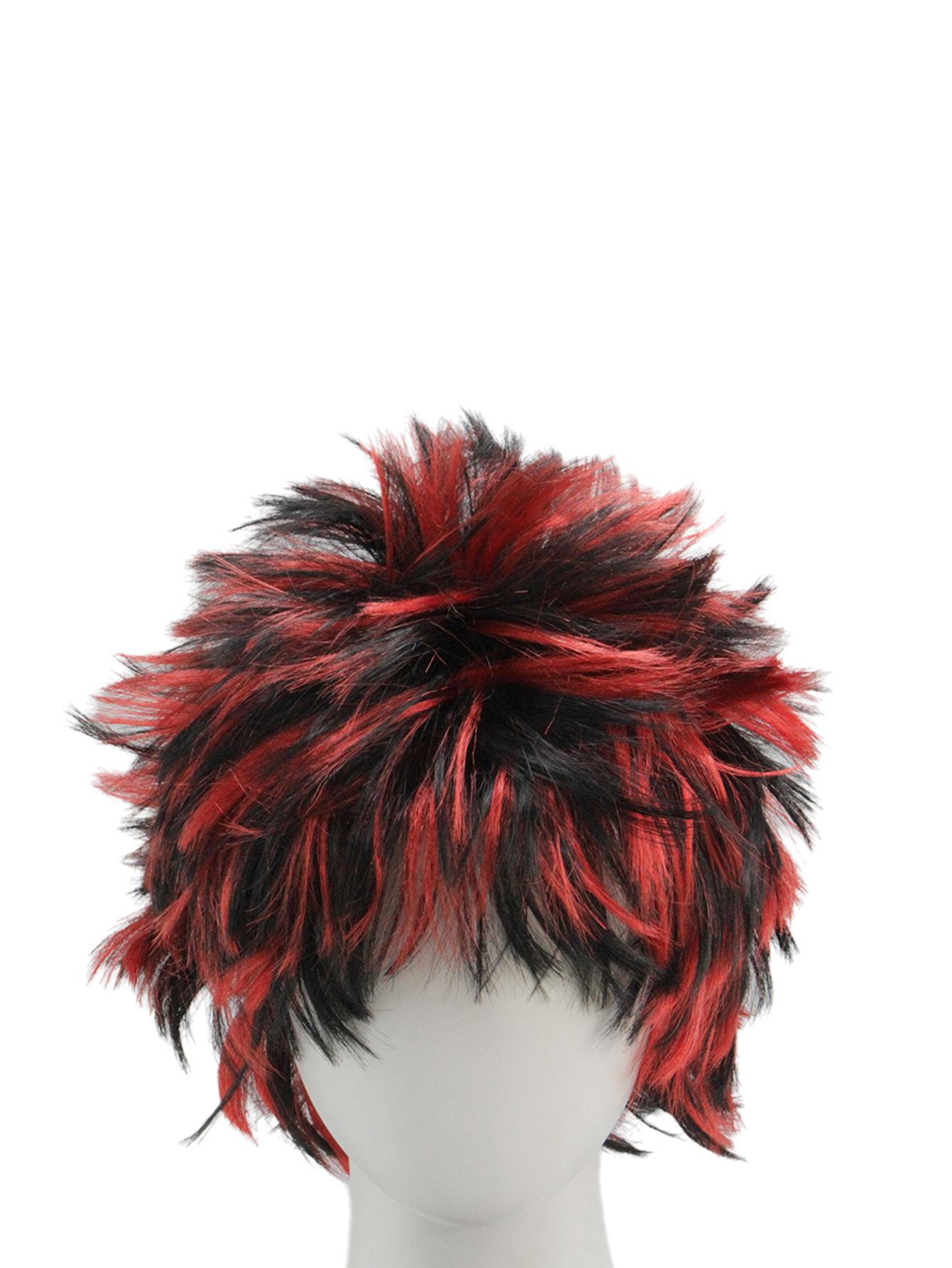 

Red Black Two Tone Spiky Short Wig, Synthetic Layered Messy Hair for Cosplay, Anime Themed Party and Halloween